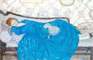  blue Oil Painting - The Blue Gown Impressionist women Frederick Carl Frieseke